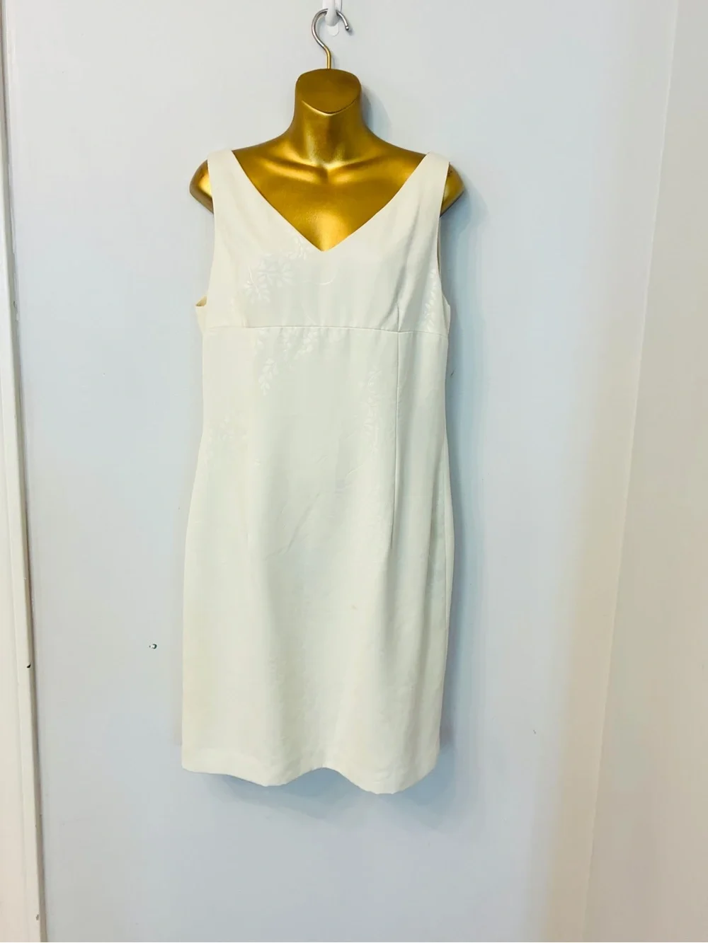 Rina Rossi Ivory Floral Jacquard Sheath Dress Size 12 Vintage Minimalist Wedding